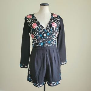 ASOS Tailored Navy Embroidered Floral Romper